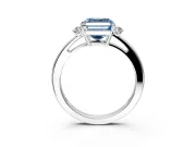 3 Stone Engagement Ring Setting for Fancy Blue Asscher Cut Center with Low-Set Round Cut Accents and Prong Head in Platinum