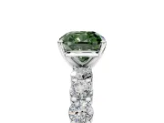Shared-Prong Engagement Ring Setting for Fancy Green Cushion Cut Center with Graduated Accents and Prong Head in Sterling Silver