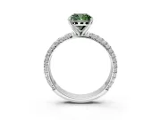 Solitaire Engagement Ring Setting for Fancy Green Cushion Cut Center with Domed Multi-Row Pave Band and Prong Head in Platinum