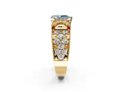 Pave Engagement Ring Setting for Fancy Blue Pear-Shaped Center with Curved Accent Rows, Openwork and Prong Head in Yellow Gold