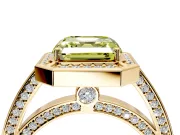 Halo Engagement Ring Setting for Fancy Yellow Asscher Cut Center with Framed Halo, Pave Band and Prong Head in Yellow Gold