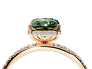 Hidden Halo Engagement Ring Setting for Fancy Green Radiant Cut Center with Pave Band and Prong Head in Rose Gold