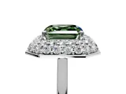 Halo Engagement Ring Setting for Fancy Green Asscher Cut Center with Plain Tapered Band and Prong Head in Sterling Silver