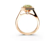 Halo Engagement Ring Setting for Fancy Yellow Princess Cut Center with Outer Bezel Rim, Pave Band and Prong Head in Rose Gold