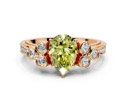 Cluster Engagement Ring Setting for Fancy Yellow Pear-Shaped Center with Bezel Accent Clusters and Prong Head in Rose Gold