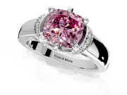 Solitaire Engagement Ring Setting for Fancy Pink Cushion Cut Center with Wide Band, Pave Collar and Prong Head in Sterling Silver
