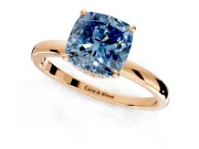 Hidden Halo Engagement Ring Setting for Fancy Blue Cushion Cut Center with Plain Band and Tall Prong Head in Rose Gold
