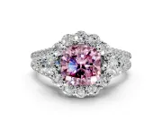 Halo Engagement Ring Setting for Fancy Pink Cushion Cut Center with Two-Strand Split Shank and Prong Head in Sterling Silver