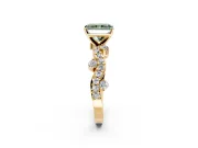Solitaire Engagement Ring Setting for Fancy Green Radiant Cut Center with Bar-Station Pave Twist and Prong Head in Yellow Gold