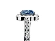 Halo Engagement Ring Setting for Fancy Blue Cushion Cut Center with Framed Halo, Pave Band and Prong Head in Platinum