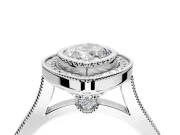 Halo Engagement Ring Setting for Marquise Center with Milgrain Frame, Pave Band and Prong Head in Platinum