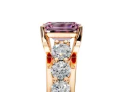 Solitaire Engagement Ring Setting for Fancy Pink Emerald Cut Center with Graduated Shared Prongs and Prong Head in Rose Gold