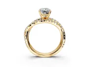 Solitaire Engagement Ring Setting for Radiant Cut Center with Woven 3-Strand Pave Band and Prong Head in Yellow Gold