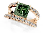 Solitaire Engagement Ring Setting for Fancy Green Princess Cut Center with Wide-Open Split Shank and Prong Head in Rose Gold