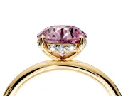 Solitaire Engagement Ring Setting for Fancy Pink Round Cut Center with Plain Band, Open Basket and Prong Head in Yellow Gold
