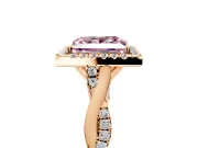 Halo Engagement Ring Setting for Fancy Pink Princess Cut Center with Twist Band and Prong Head in Rose Gold