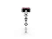 Milgrain Bezel Engagement Ring Setting for Fancy Pink Emerald Cut Center with Marquise Stations and Bezel Head in White Gold
