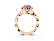Halo Engagement Ring Setting for Fancy Pink Round Cut Center with Pave and Plain Twist Band and Prong Head in Rose Gold