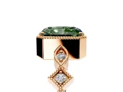 Milgrain Bezel Engagement Ring Setting for Fancy Green Radiant Cut Center with Marquise Stations and Bezel Head in Rose Gold
