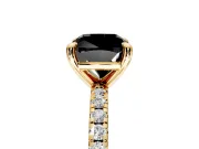 Solitaire Engagement Ring Setting for Fancy Black Cushion Cut Center with Fine Pave Narrow Band and Prong Head in Yellow Gold