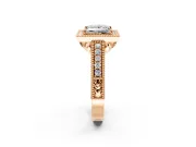 Milgrain Halo Engagement Ring Setting for Princess Cut Center with Pave Band and Prong Head in Rose Gold