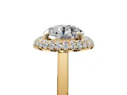 Halo Engagement Ring Setting for Round Cut Center with Plain Tapered Band and Prong Head in Yellow Gold