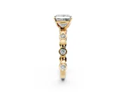 Solitaire Engagement Ring Setting for Princess Cut Center with Beaded Bezel Station Band and Prong Head in Yellow Gold