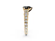 Solitaire Engagement Ring Setting for Fancy Black Pear-Shaped Center with Pave Cathedral Shoulders and Prong Head in Yellow Gold