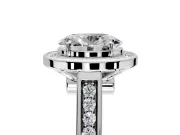 Halo Engagement Ring Setting for Oval Center with Outer Bezel Rim, Pave Band and Prong Head in Platinum