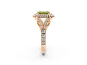 Double Halo Engagement Ring Setting for Fancy Yellow Emerald Cut Center with Narrow Pave Split Shank and Prong Head in Rose Gold