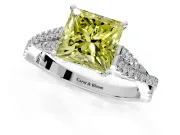 Solitaire Engagement Ring Setting for Fancy Yellow Princess Cut Center with Twisted Pave Split Shank and Prong Head in Platinum