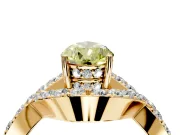 Halo Engagement Ring Setting for Fancy Yellow Pear-Shaped Center with Pave Infinity Twist Band and Prong Head in Yellow Gold