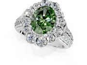 Large Accent Halo Engagement Ring Setting for Fancy Green Oval Center with Pave Split Shank and Prong Head in Sterling Silver