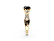 3 Stone Engagement Ring Setting for Fancy Black Cushion Cut Center with Pave Split Shank and Prong Head in Yellow Gold