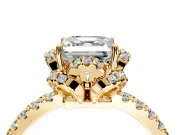Halo Engagement Ring Setting for Asscher Cut Center with Openwork Halo, Pave Band and Prong Head in Yellow Gold