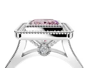 Halo Engagement Ring Setting for Fancy Pink Princess Cut Center with Milgrain Frame, Pave Band and Prong Head in Platinum