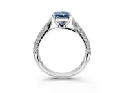 Solitaire Engagement Ring Setting for Fancy Blue Radiant Cut Center with Multi-Row Accents and Prong Head in Platinum