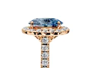 Halo Engagement Ring Setting for Fancy Blue Oval Center with Raised Halo, Pave Band and Prong Head in Rose Gold