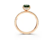Hidden Halo Engagement Ring Setting for Fancy Green Radiant Cut Center with Pave Band and Prong Head in Rose Gold