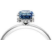 Hidden Halo Engagement Ring Setting for Fancy Blue Emerald Cut Center with Plain Band and Tall Prong Head in Sterling Silver