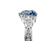 Cluster Engagement Ring Setting for Fancy Blue Heart-Shaped Center with Bezel Accent Clusters and Prong Head in White Gold