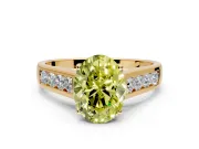 Solitaire Engagement Ring Setting for Fancy Yellow Oval Center with Cathedral Channel Band and Prong Head in Yellow Gold