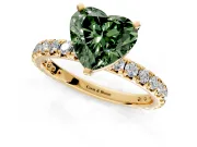Solitaire Engagement Ring Setting for Fancy Green Heart-Shaped Center with Shared-Prong Accents and Prong Head in Yellow Gold