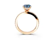 Solitaire Engagement Ring Setting for Fancy Blue Round Cut Center with Fine Pave Band and Claw Prong Head in Rose Gold