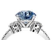 3 Stone Engagement Ring Setting for Fancy Blue Round Cut Center with Round Cut Side Accents and Prong Head in Sterling Silver