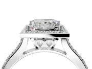 Halo Engagement Ring Setting for Princess Cut Center with Pave Accents, Heart Basket and Prong Head in White Gold