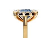 Single Halo Engagement Ring Setting for Fancy Blue Cushion Cut Center with Corner Claws, Plain Band and Prong Head in Yellow Gold