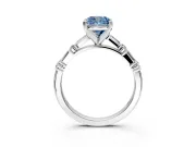 Baguette Engagement Ring Setting for Fancy Blue Cushion Cut Center with Alternating Bar-Set Band and Prong Head in Platinum