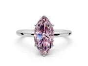 Hidden Halo Engagement Ring Setting for Fancy Pink Marquise Center with Thin Rounded Band and Prong Head in Sterling Silver