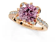 Floral Engagement Ring Setting for Fancy Pink Round Cut Center with Pave Band and Floral Prong Head in Rose Gold
